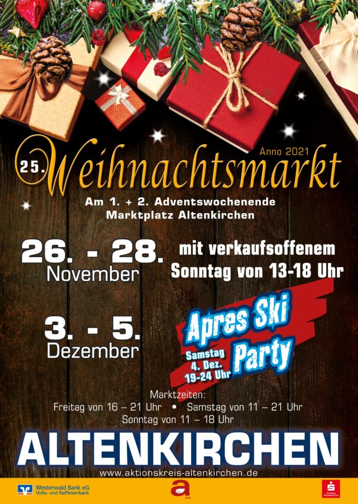 25. Weihnachtsmarkt in AK mit großer Tombola und Weckmannverkauf in der Hütte des Aktionskreis Altenkirchen e.V.